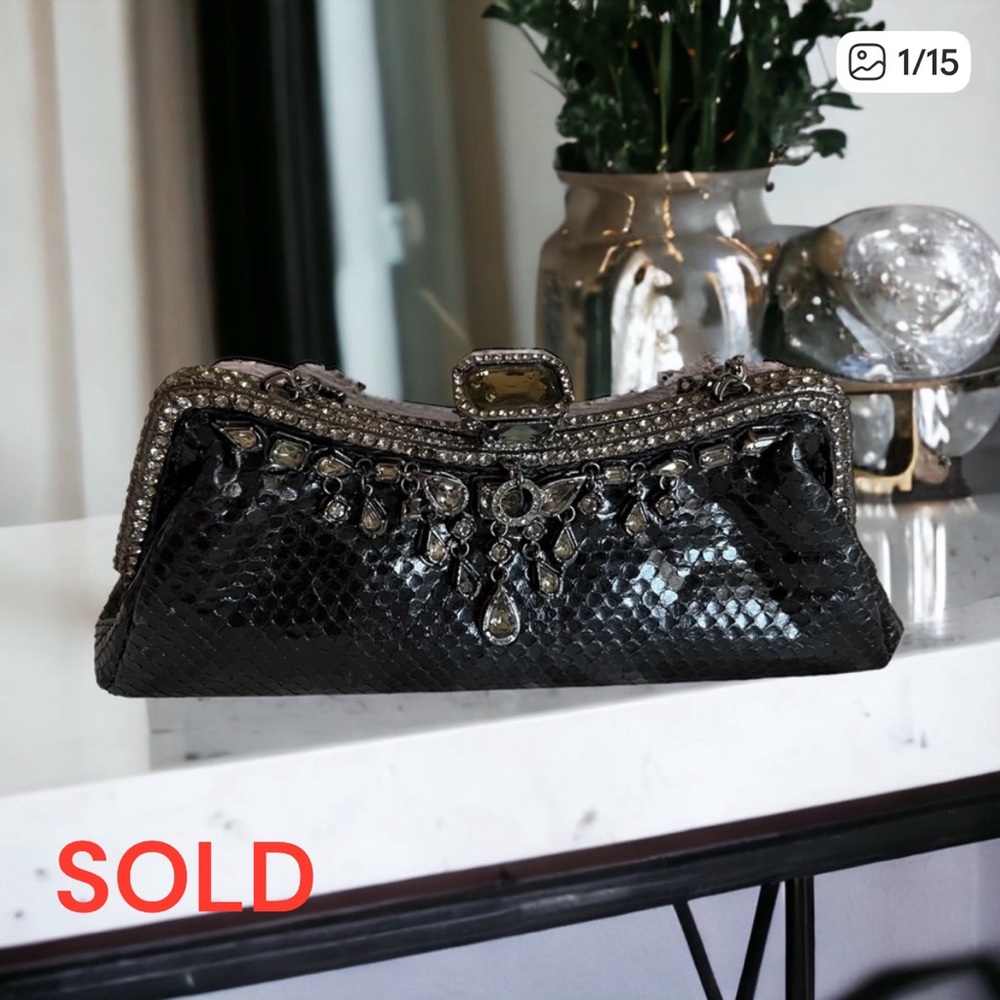 CLARA KASAVINA hand made black snake skin handbag clutch bag - Picture 1 of 16